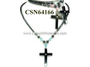 Colored Opal Beads Hematite Cross Pendant Beads Stone Chain Choker Fashion Women Necklace